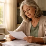 Woman reviewing probate documents at a kitchen table in Tacoma, Washington