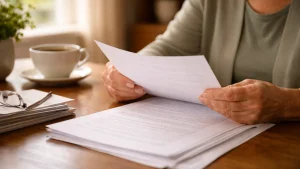 Person reviewing mortgage documents after the death of a homeowner in Washington State